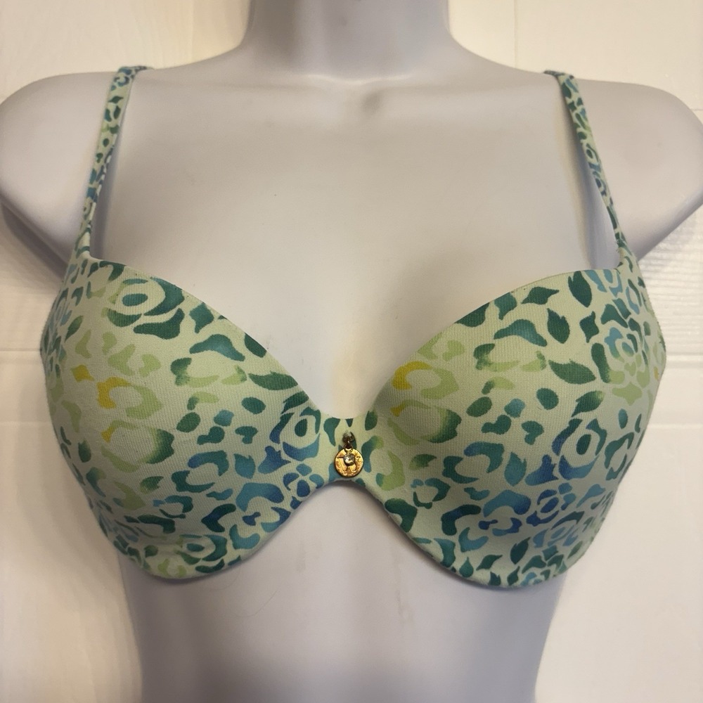 Wonderbra T-Shirt Bra Womens 34B Green Blue Floral‎ Leopard Print Underwire 7839